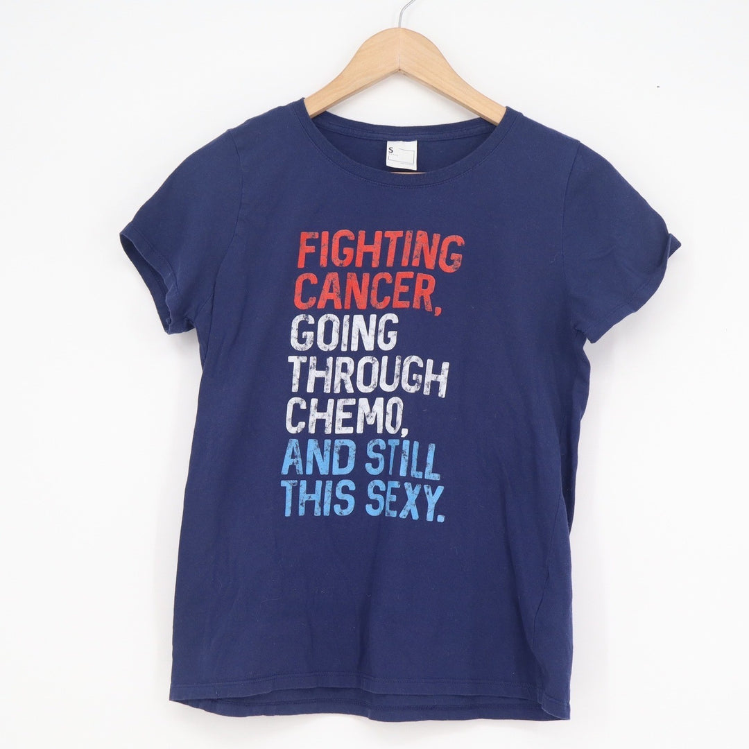 Womens Fighting Cancer Going Through Chemo Sexy Graphic Tee Navy Blue Small