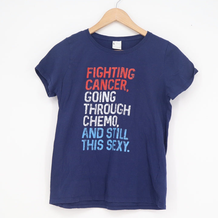 Womens Fighting Cancer Going Through Chemo Sexy Graphic Tee Navy Blue Small
