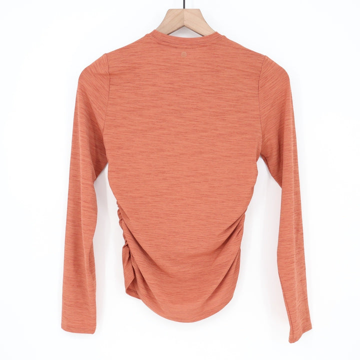 Calia Tissue Texture Long Sleeve Crew Dark Orange Ruched Top XS