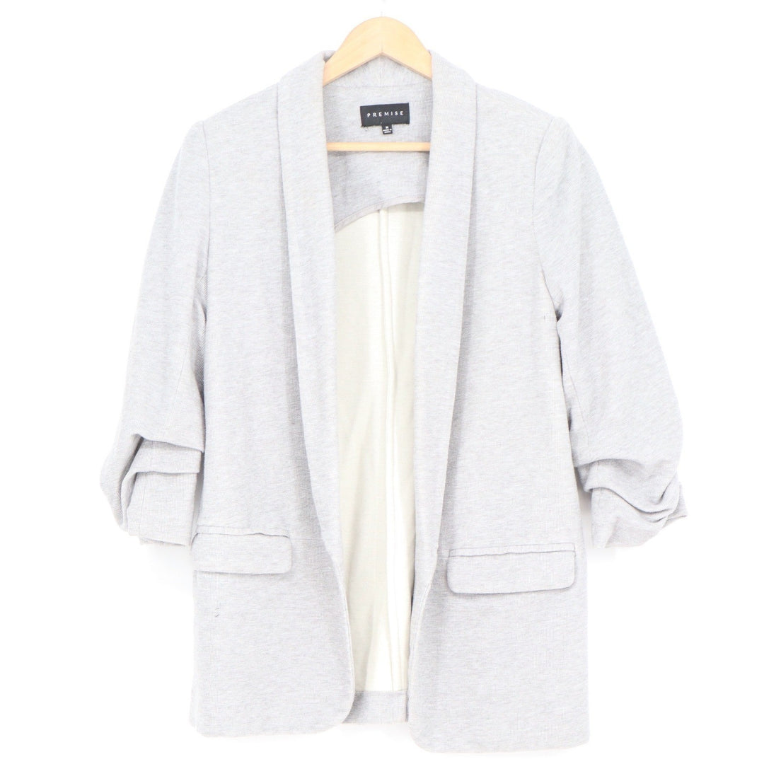 Premise Womens Light Gray Knit Open Front Ruched 3/4 Sleeve Blazer Size M