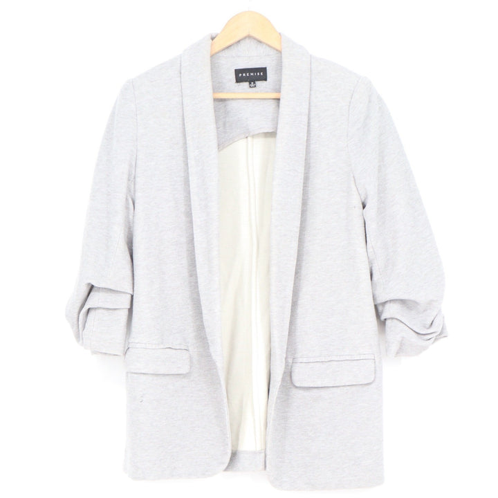 Premise Womens Light Gray Knit Open Front Ruched 3/4 Sleeve Blazer Size M