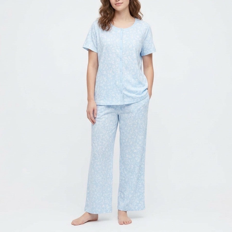Charter Club 2-PC Pajamas Set Womens XL Blue Floral Button Front Straight Leg