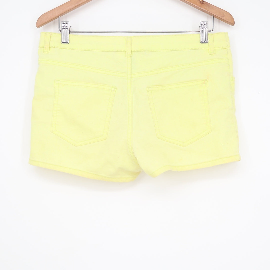 H&M Divided Neon Yellow Denim Mini Shorts Womens Size 10 Stretch Summer Festival