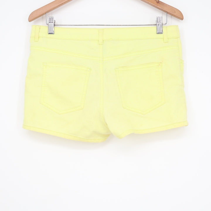 H&M Divided Neon Yellow Denim Mini Shorts Womens Size 10 Stretch Summer Festival
