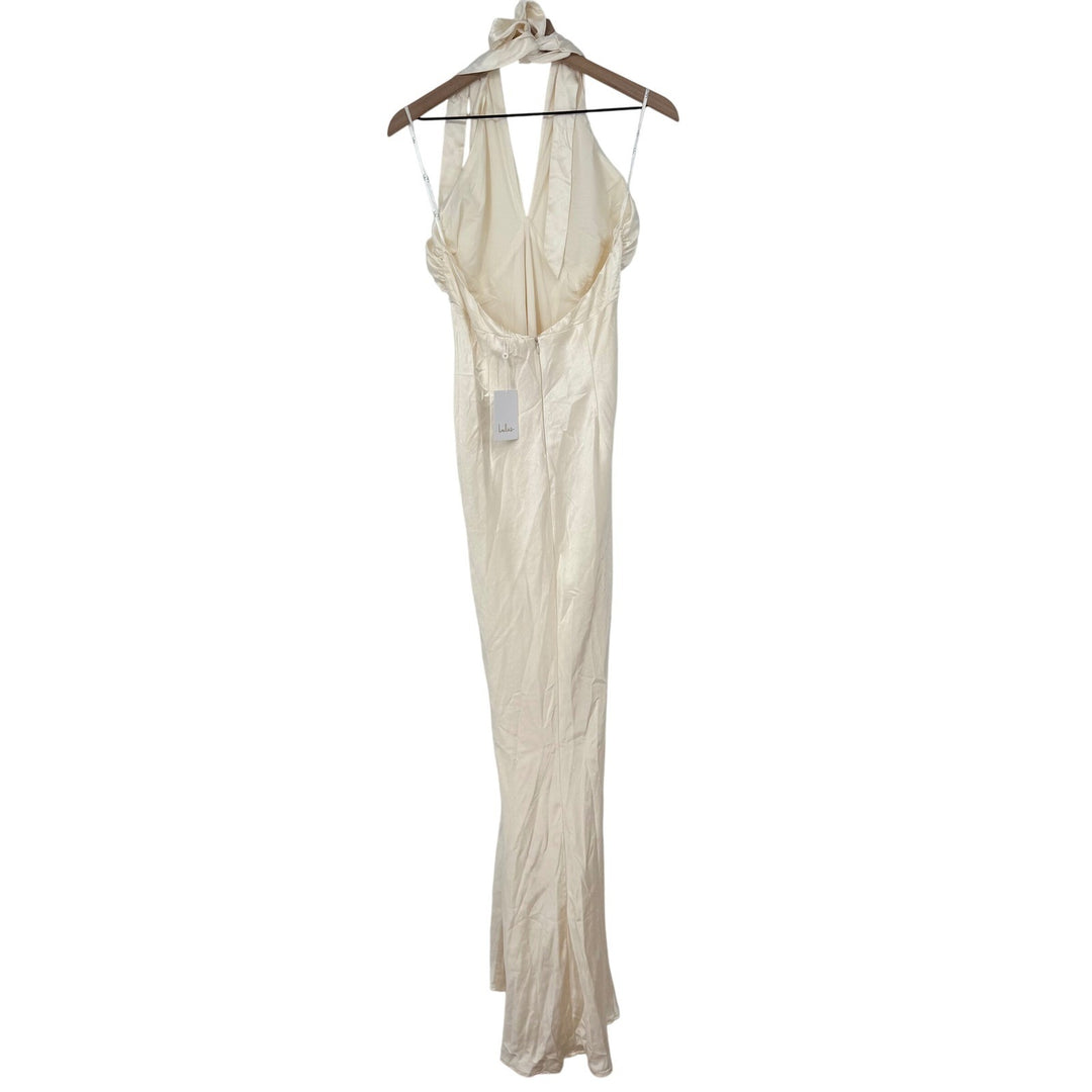 White dress on a hanger against a white background