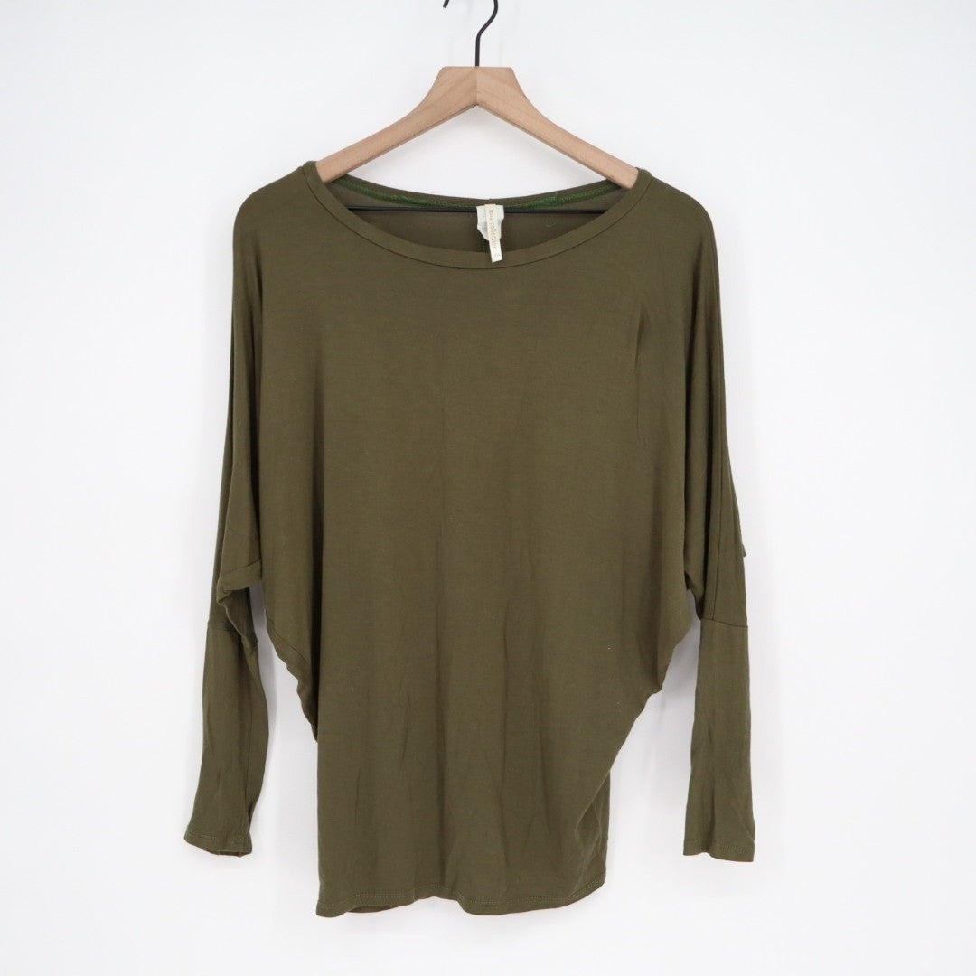 Moa Collection T-Shirt Women Medium Olive Green Stretch Round Neck Dolman Sleeve