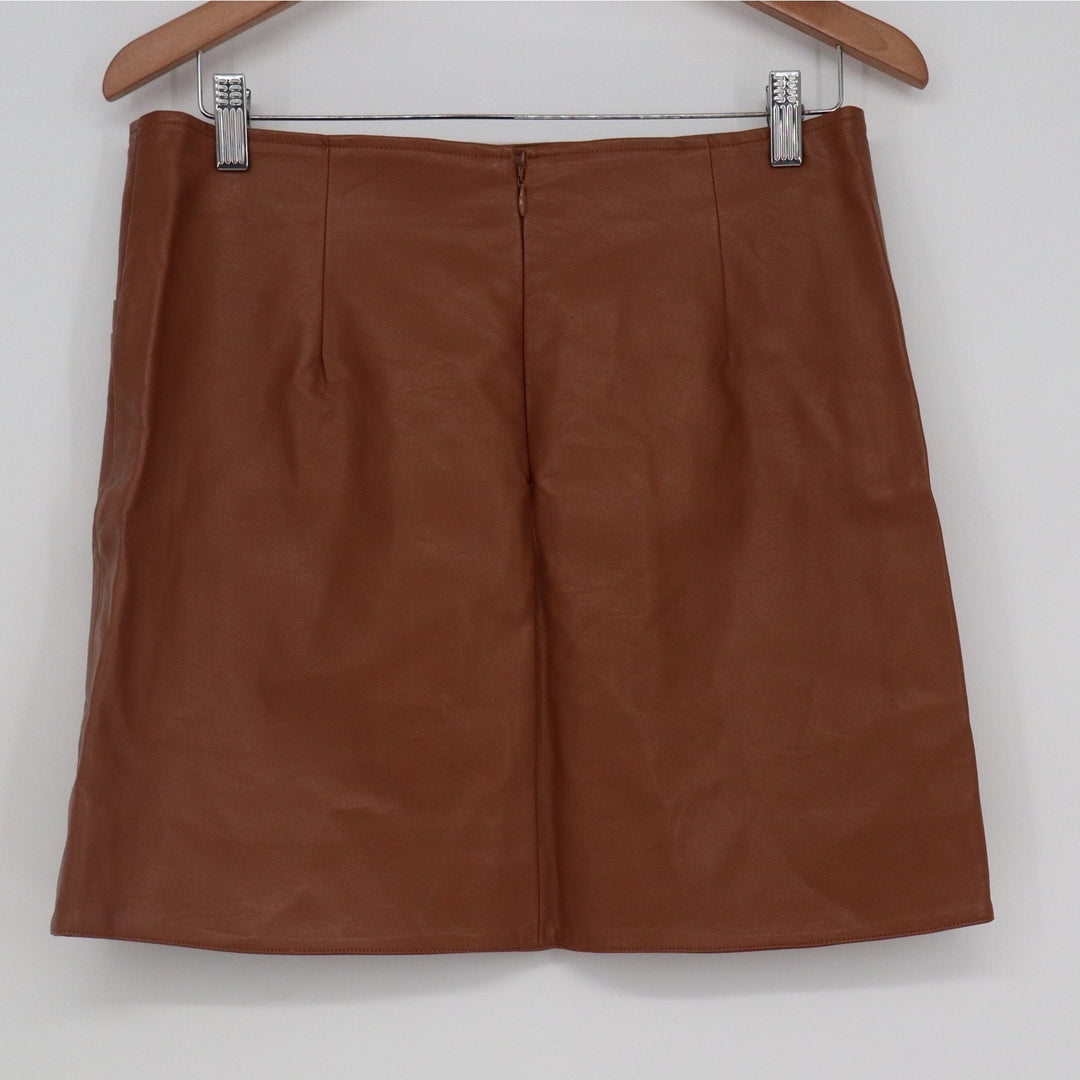 Loveriche Brown Faux Leather Mini Skirt Cognac A-Line Size L