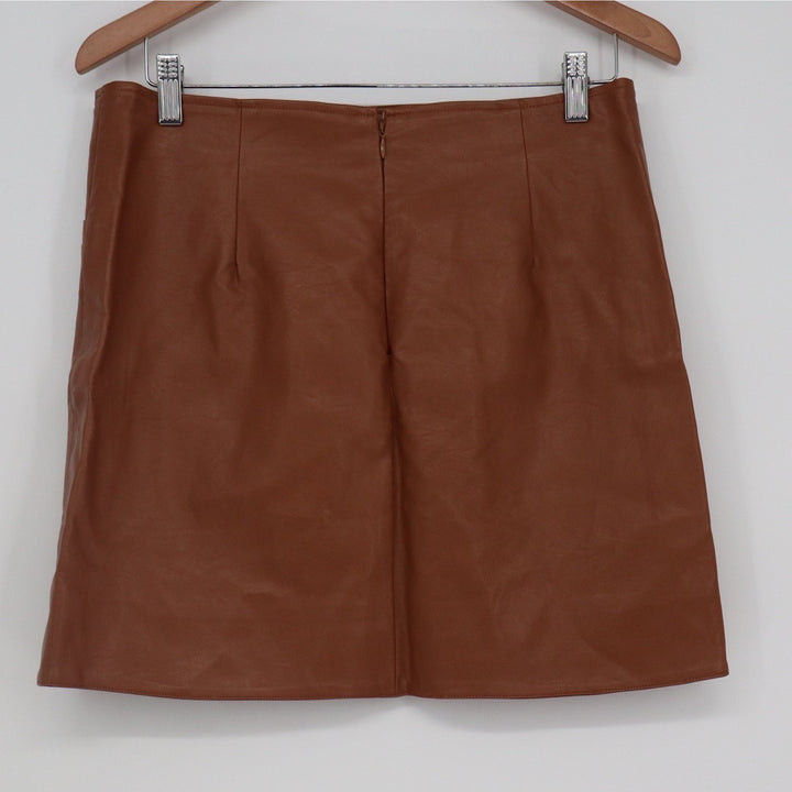Loveriche Brown Faux Leather Mini Skirt Cognac A-Line Size L
