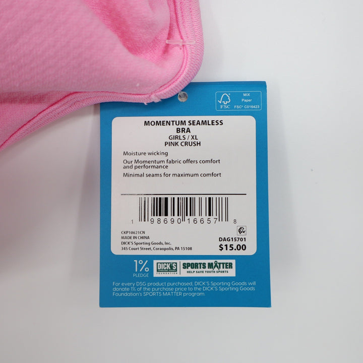 DSG Girls XL Momentum Seamless Sports Bra Pink Crush Racerback