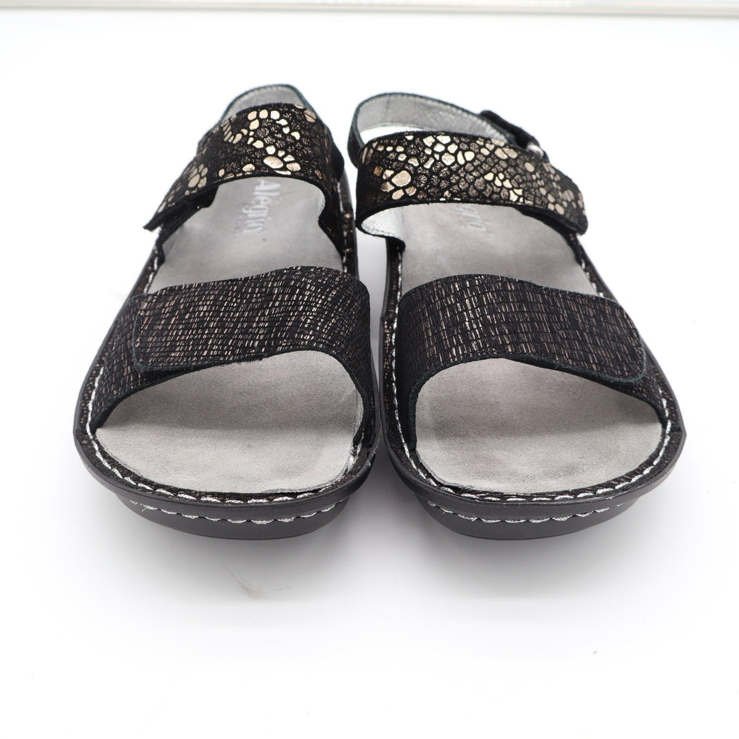 Alegria Verona Black Metallic Leather Slingback Sandals VER-760 Womens Size 38