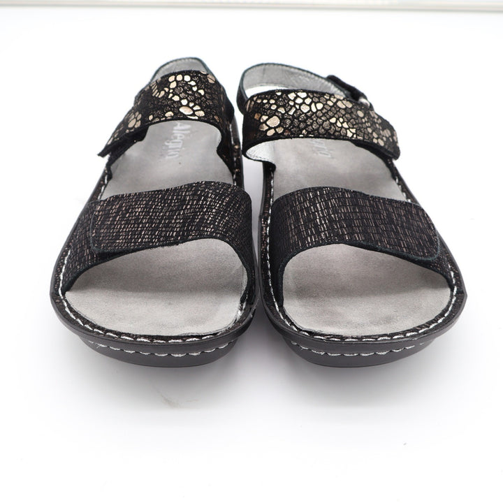 Alegria Verona Black Metallic Leather Slingback Sandals VER-760 Womens Size 38