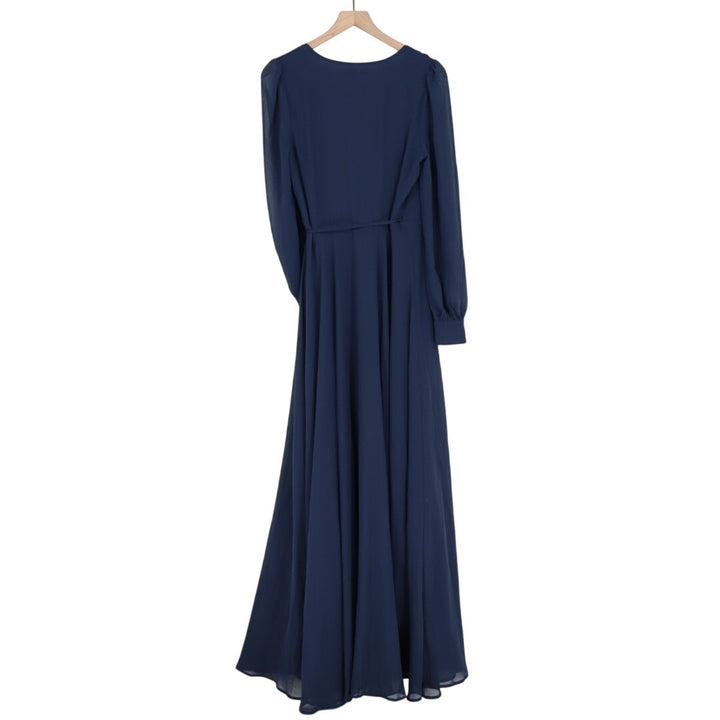 Lulus My Whole Heart Wrap Dress Womens Medium Midnight Blue Long Sheer Sleeves