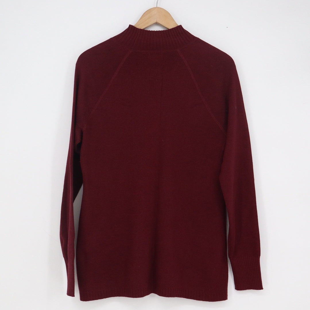 Eddie Bauer Womens Large Burgundy Mock Neck Raglan Sleeve Cotton Blend Sweater