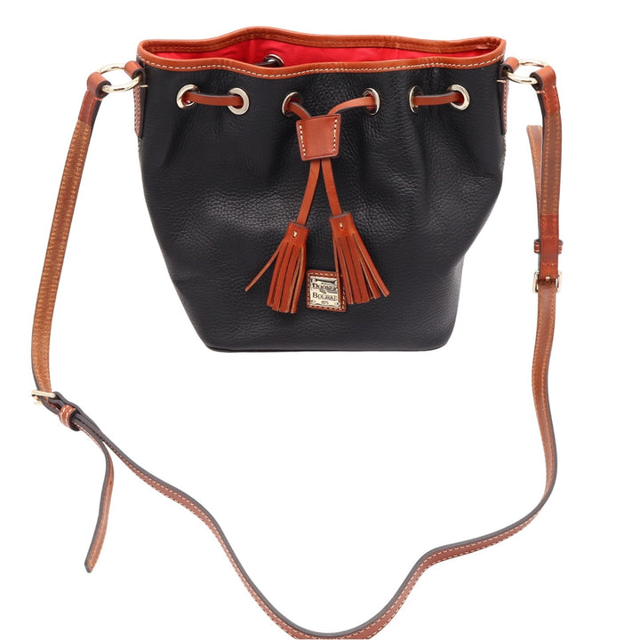 Dooney & Bourke Black Pebbled Leather Drawstring Bucket Bag Crossbody Tassels