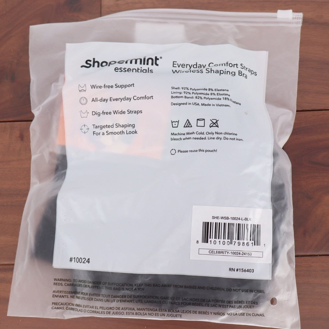 Shapermint Essentials Everyday Comfort Straps Wireless Shaping Bra Black Large