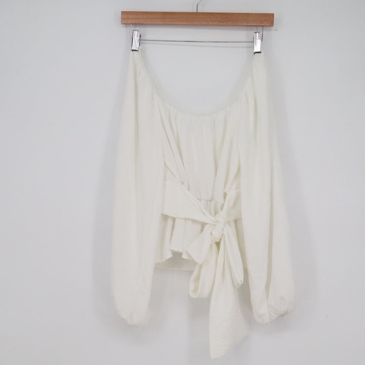 Altar'd State White Off Shoulder Tie Back Puff Sleeve Peplum Blouse Small