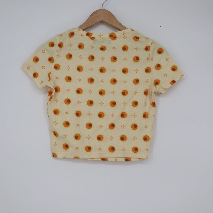 Cider Womens Small Retro Geometric Print Crop Top Cream Orange