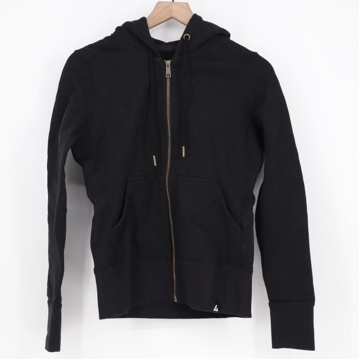 American Giant Classic Hoodie Womens XS Black Full Zip Fleece Ribbed Hem Cotton