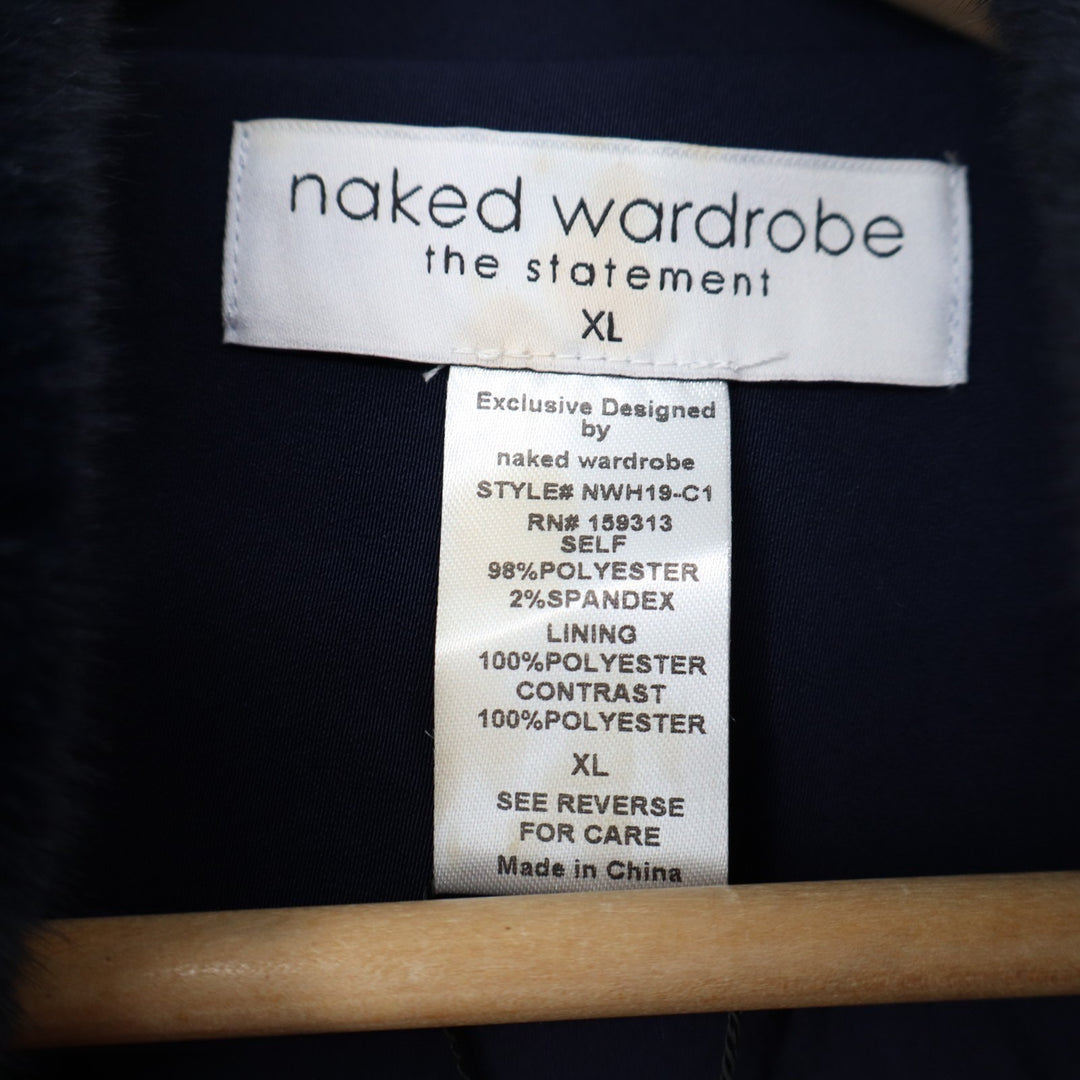 Naked Wardrobe The Statement Trench Coat Womens XL Navy Stretch Belted Waist