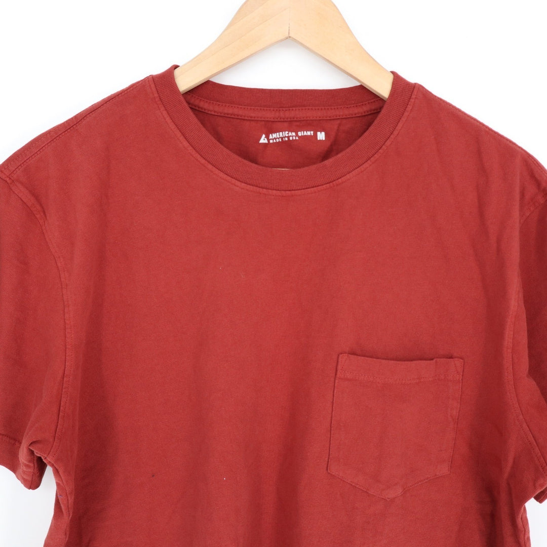 American Giant T-Shirt Mens Medium Red Cotton Front Pocket Crew Neck Pullover