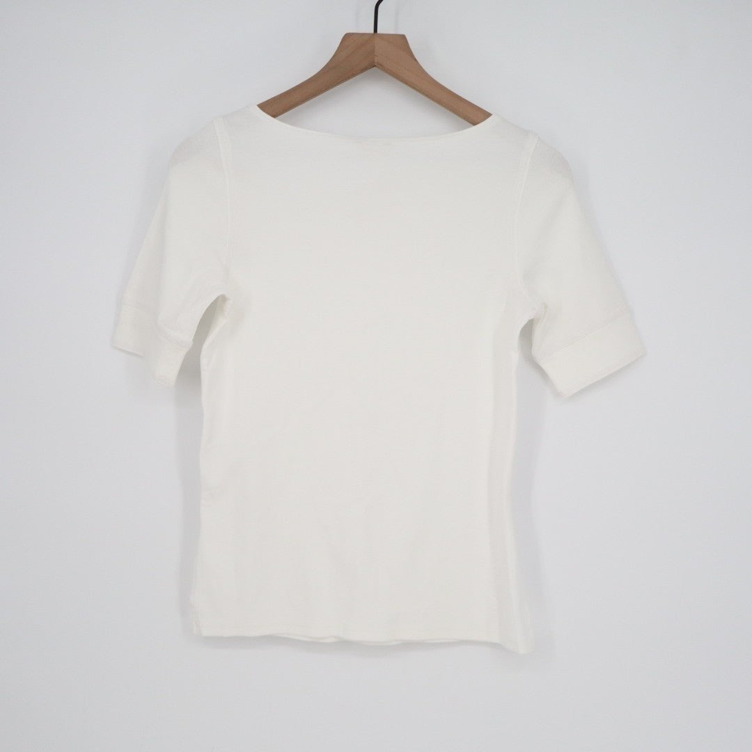 Madewell Elbow Sleeve Boatneck Tee Shirt Womens Small Eyelet White Side Slit