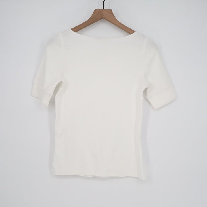Madewell Elbow Sleeve Boatneck Tee Shirt Womens Small Eyelet White Side Slit