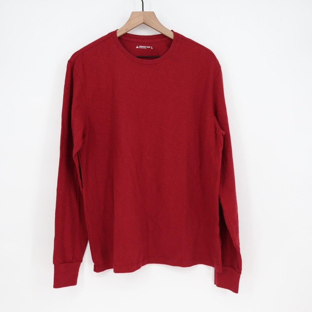 American Giant Mens Red Long Sleeve Crew Neck T Shirt Size L Made in USA