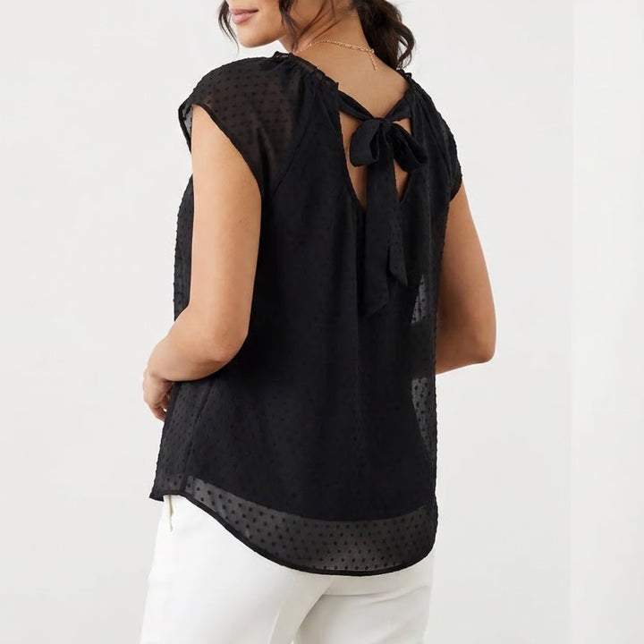 LC Lauren Conrad Black Clip Dot Tie Back Sleeveless Blouse Top Medium