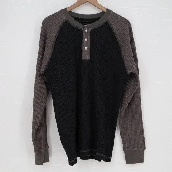 American Giant T-Shirt Mens M Black Gray Colorblock Cotton Stretch Waffle Knit