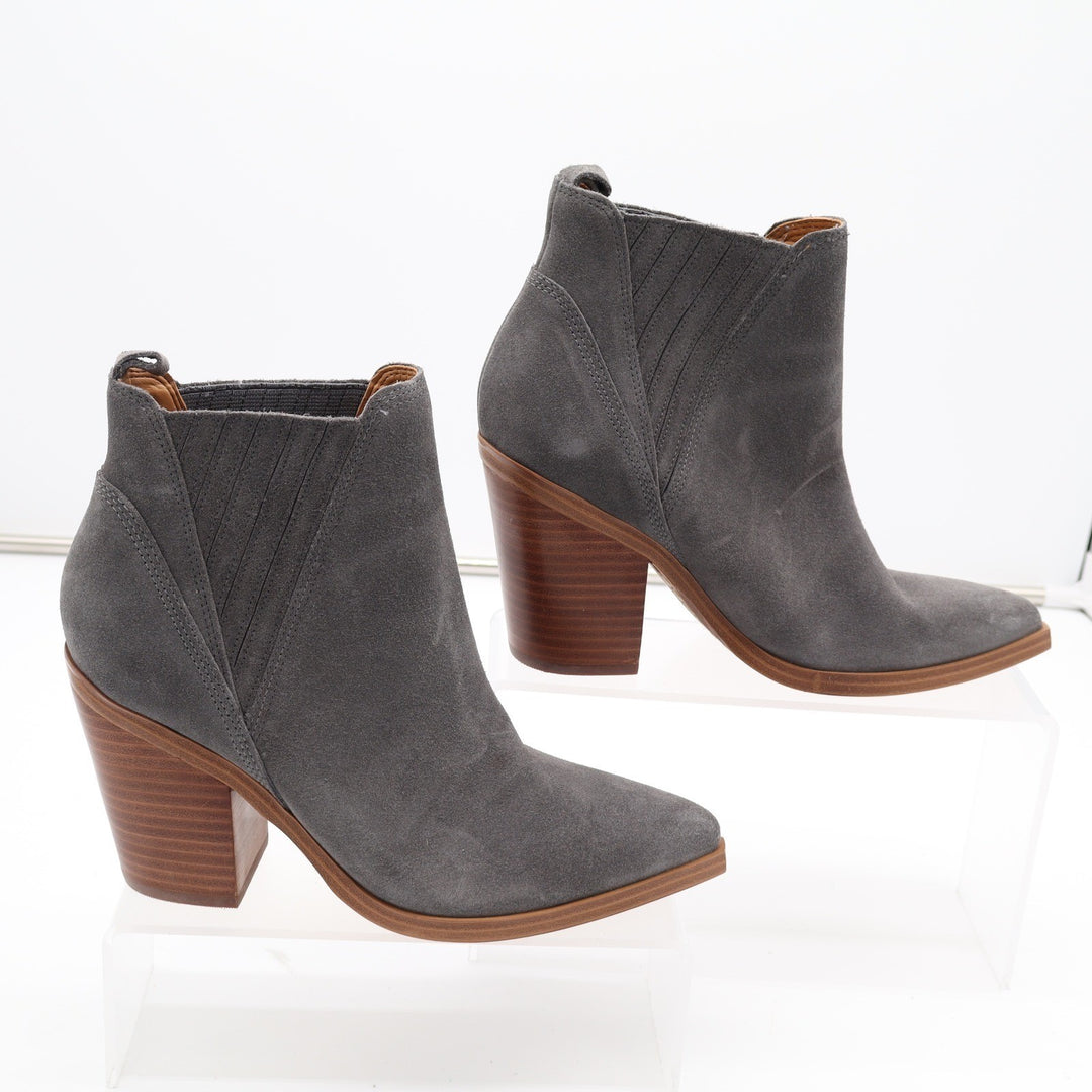 Marc Fisher Gadri Grey Suede Pointed Toe Block Heel Western Ankle Boots 6.5M