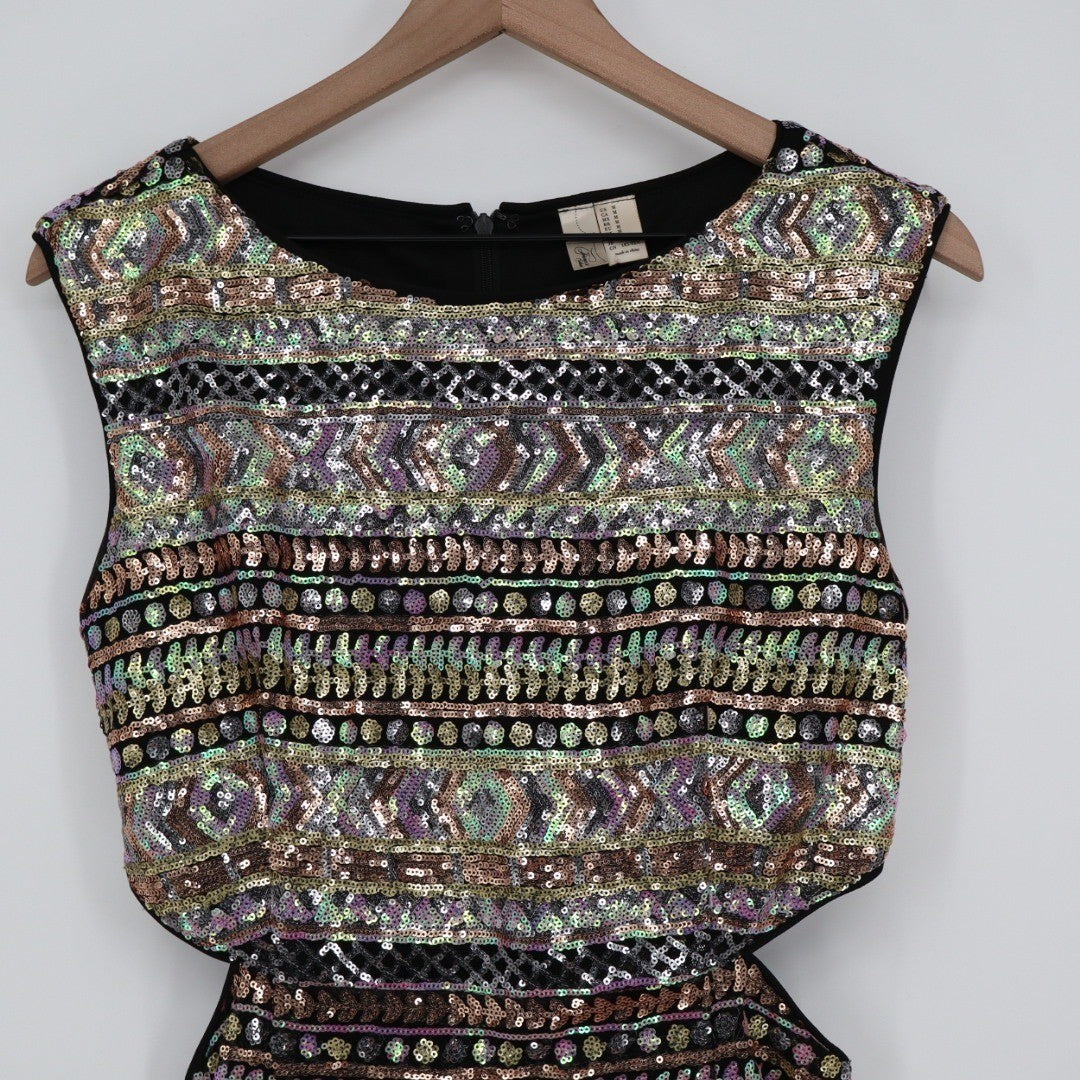 Forever 21 Sequin Cutout Sheath Dress M Multi Color Geometric Party Occasion
