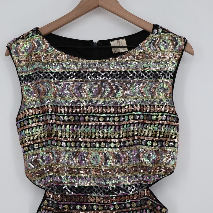 Forever 21 Sequin Cutout Sheath Dress M Multi Color Geometric Party Occasion