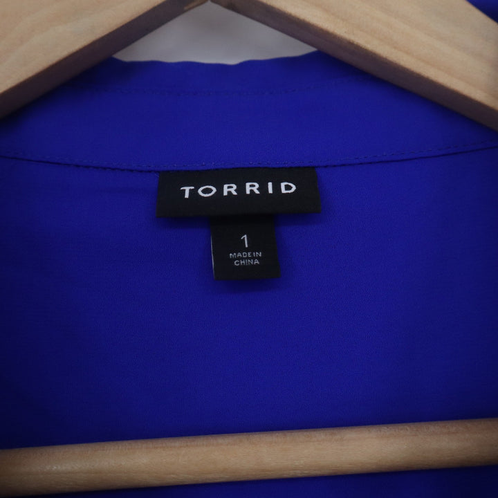 Torrid Royal Blue Long Sleeve Button Down Blouse Plus Size 1 Chest Pockets Solid
