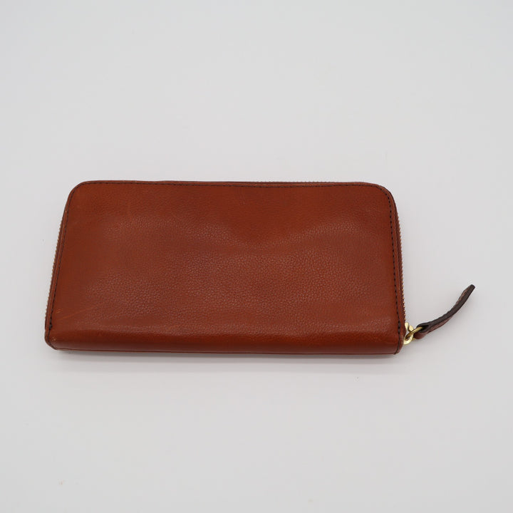 Fossil Tiegan Womens Clutch Wallet Brown Leather Zip Around Credit Card Slots