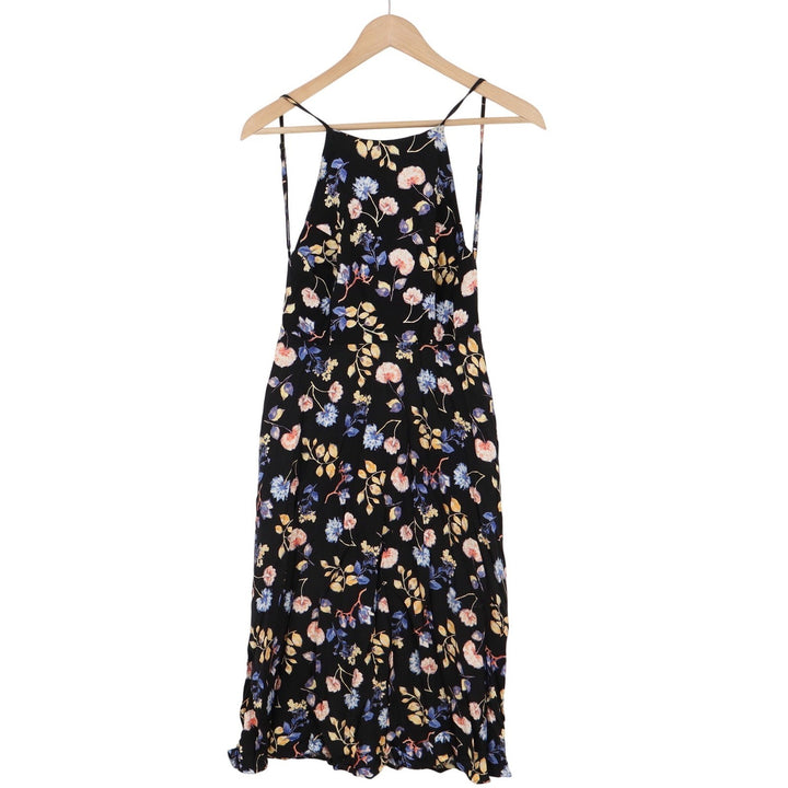 Forever 21 Dress Womens Small Floral Halter Open Back Black Mini Excellent