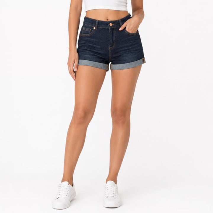 New York & Company Mom Shorts Womens 4 Blue Denim Cotton Stretch Cuffed Hem