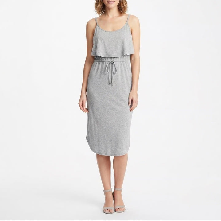 Emery Rose Heather Gray Cami Flounce Midi Dress Small Drawstring Waist Tulip Hem