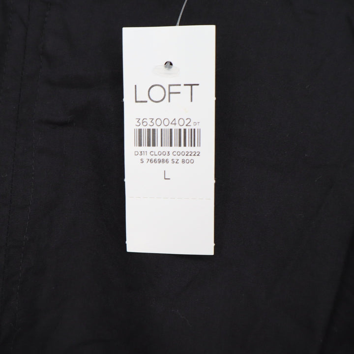 LOFT Blouse Women's L Black Puff Ruched Sleeve Tie Back New