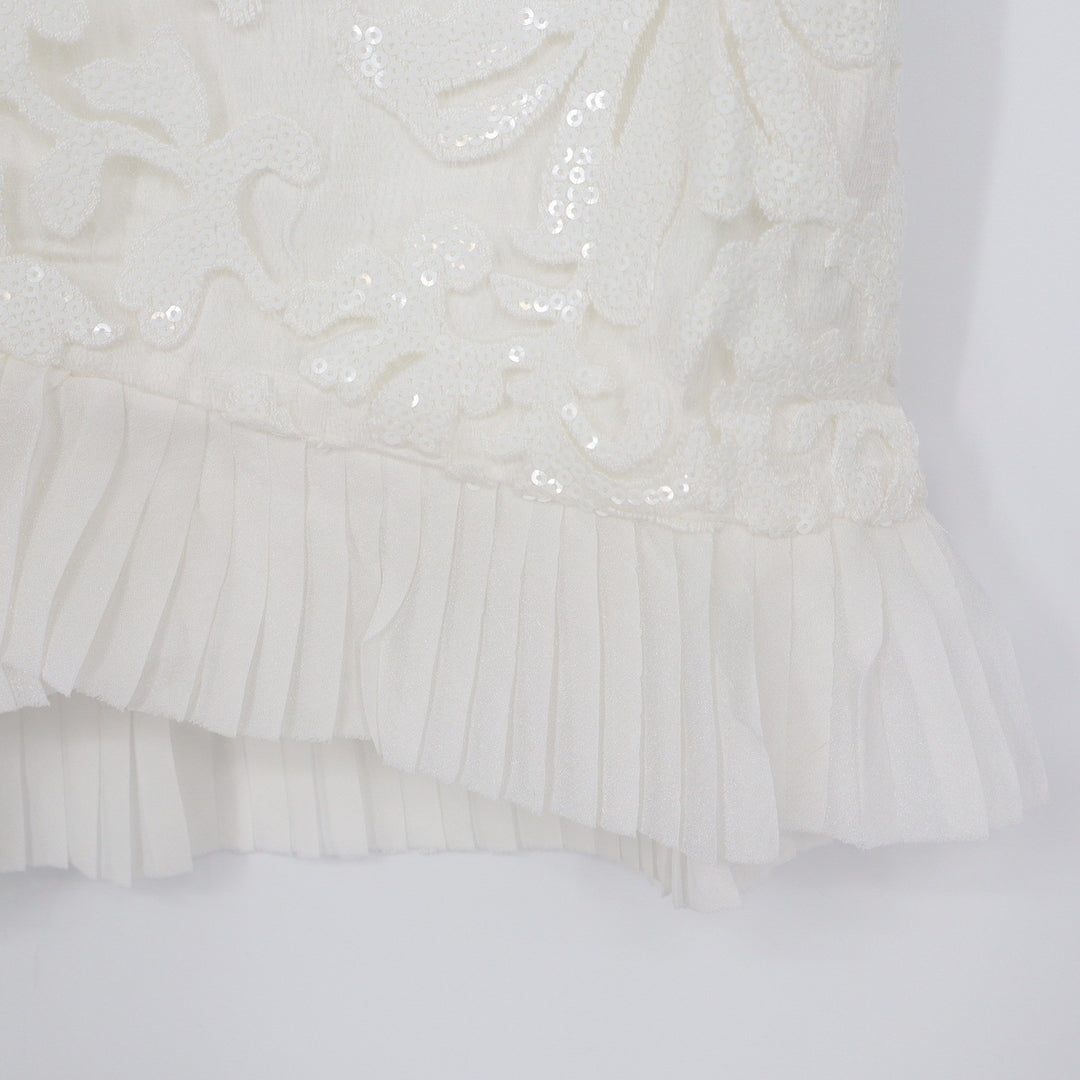 Naked Wardrobe The Statement White Sequin Lace Pleated Ruffle Mini Skirt S