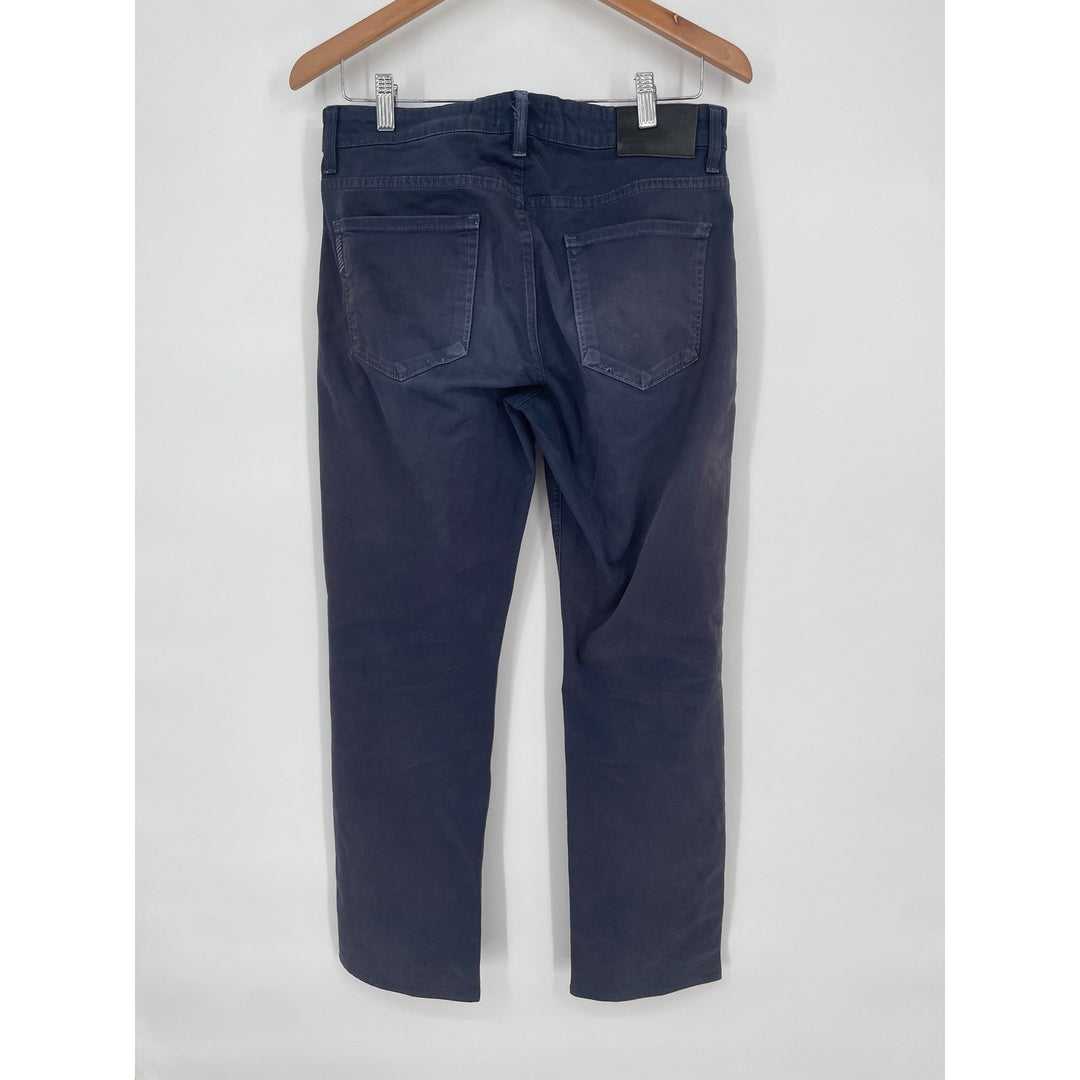PAIGE Normandie Navy Blue Cotton Polyurethane Blend Straight Leg Pants Size 29