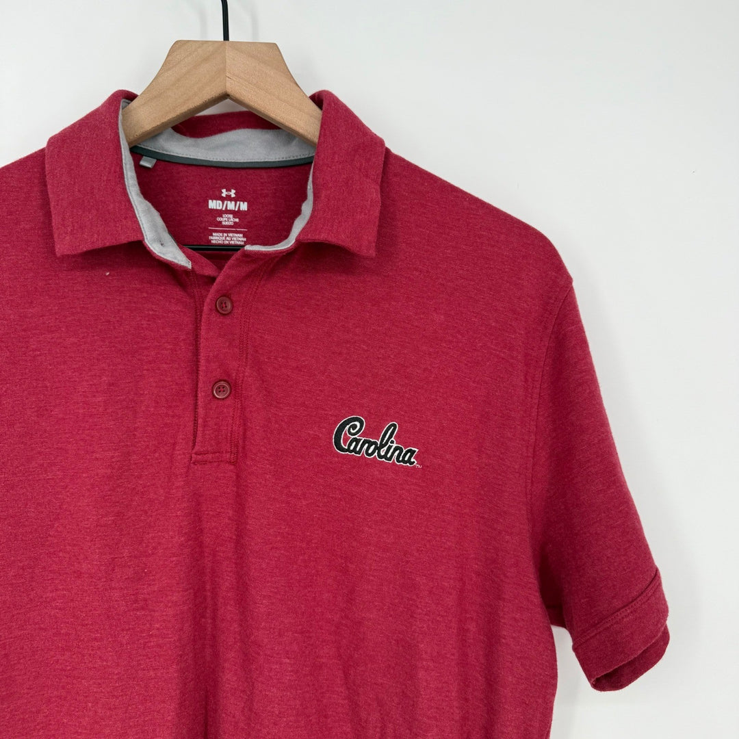 Under Armour Carolina Polo Shirt Men's Medium Loose Fit Red Short Sleeve Golf