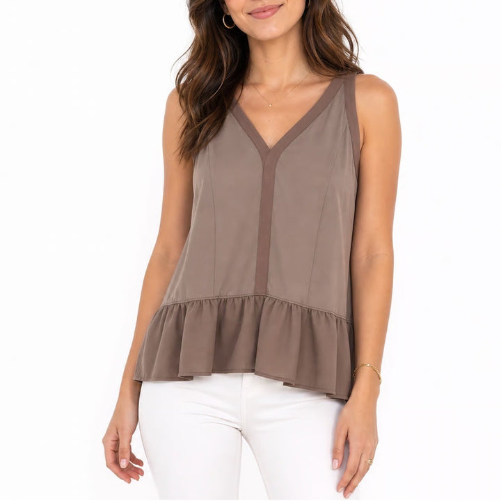 Banana Republic Brown V-Neck Ruffle Peplum Sleeveless Top XS