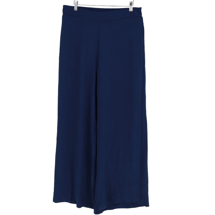 Navy Blue Wide Leg Flowy Palazzo Pants Elastic Waist Career Trousers Large