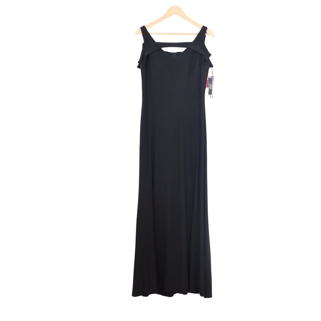 Nightway Womens Black Cold Shoulder Ruffle Maxi Gown Dress Size 12 NEW