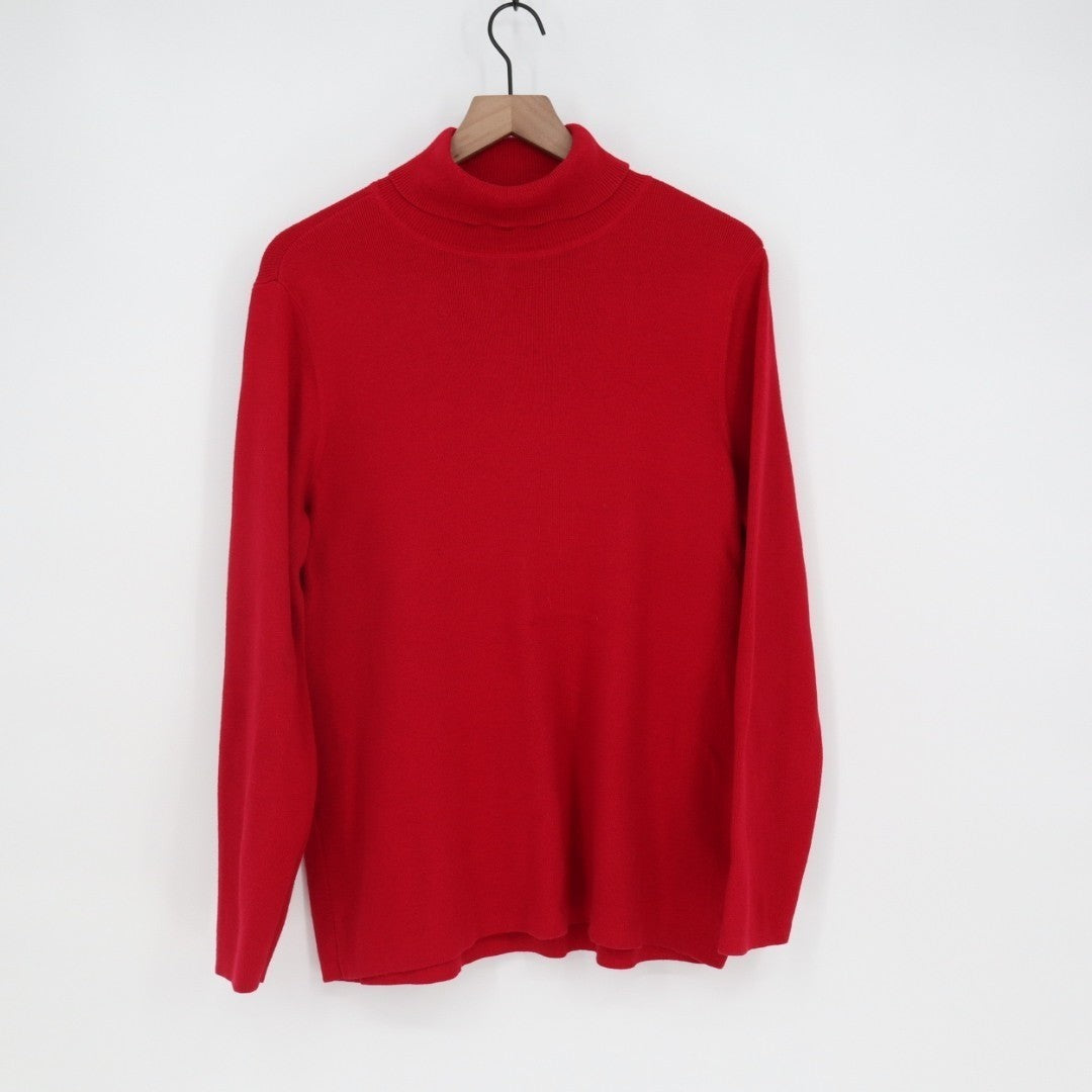 Chicos Metallic Sweater Womens XL Ruby Red Tight-Knit Turtle Neck Outdoor Wear