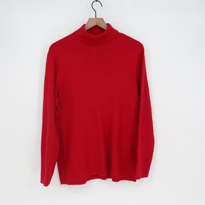 Chicos Metallic Sweater Womens XL Ruby Red Tight-Knit Turtle Neck Outdoor Wear