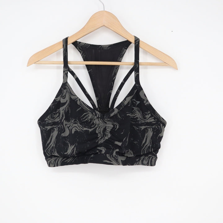 Gymshark XL Black Grey Marble Print Racerback Mesh Strappy Sports Bra
