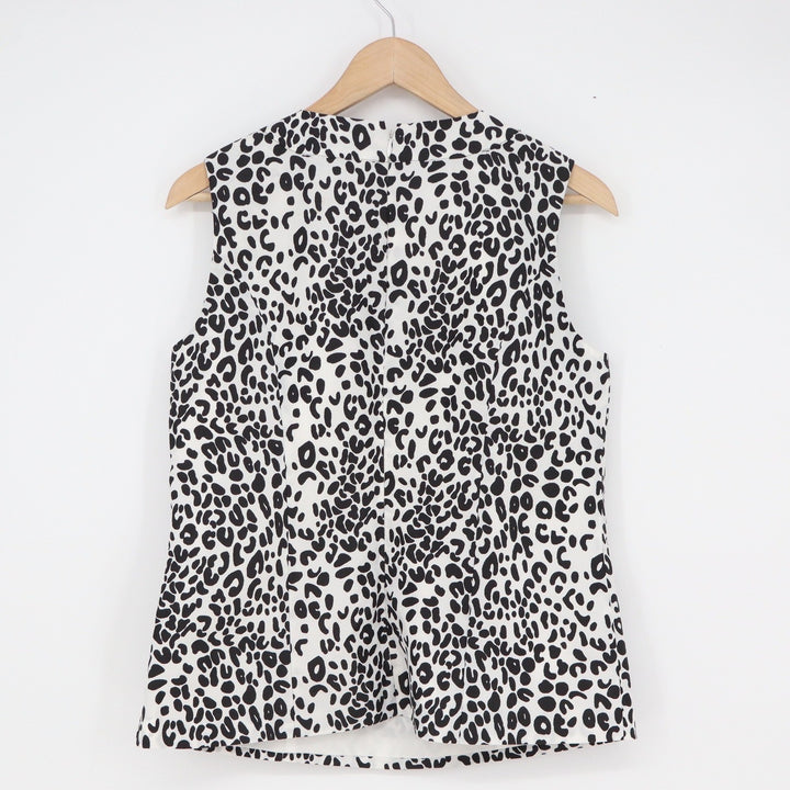 WD-NY Womens Leopard Print Sleeveless Jeweled Neckline Blouse Black White Size 8