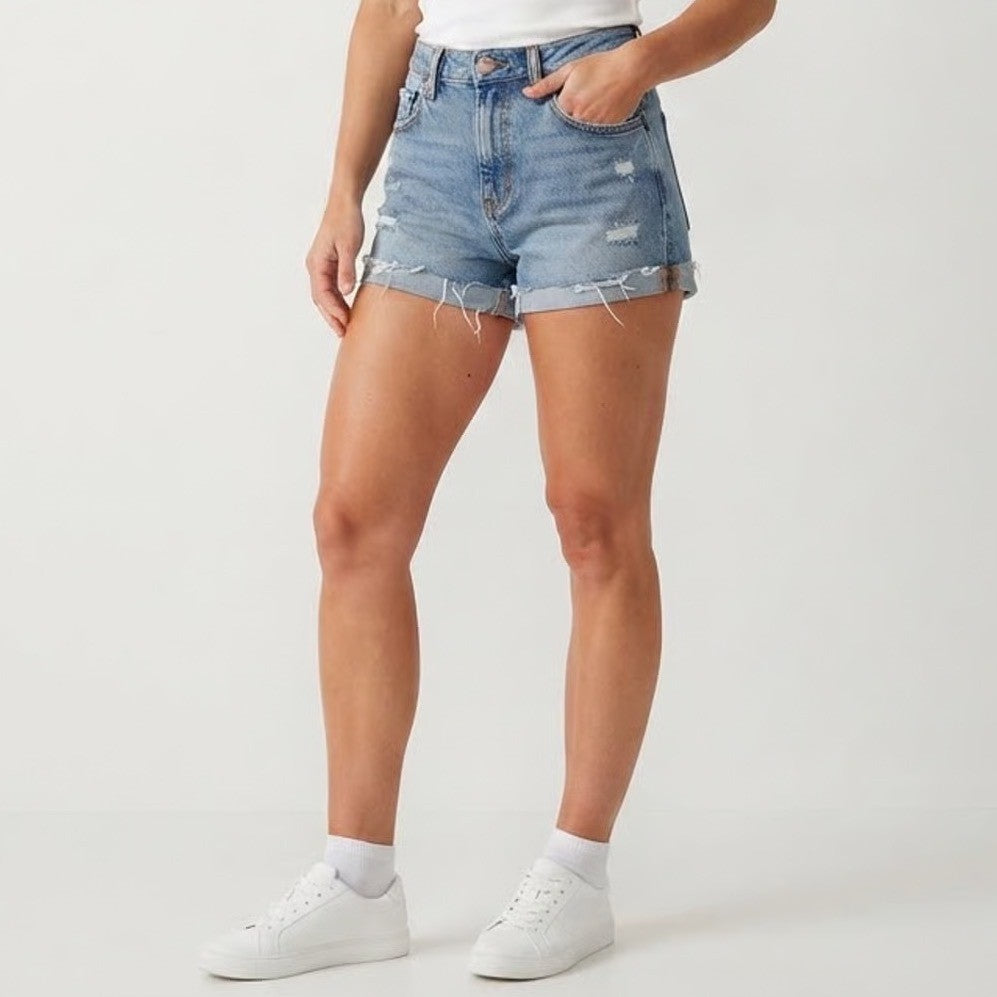 Wild Fable High Rise Rolled Cuff Denim Shorts Medium Wash Blue Womens Size 4/R