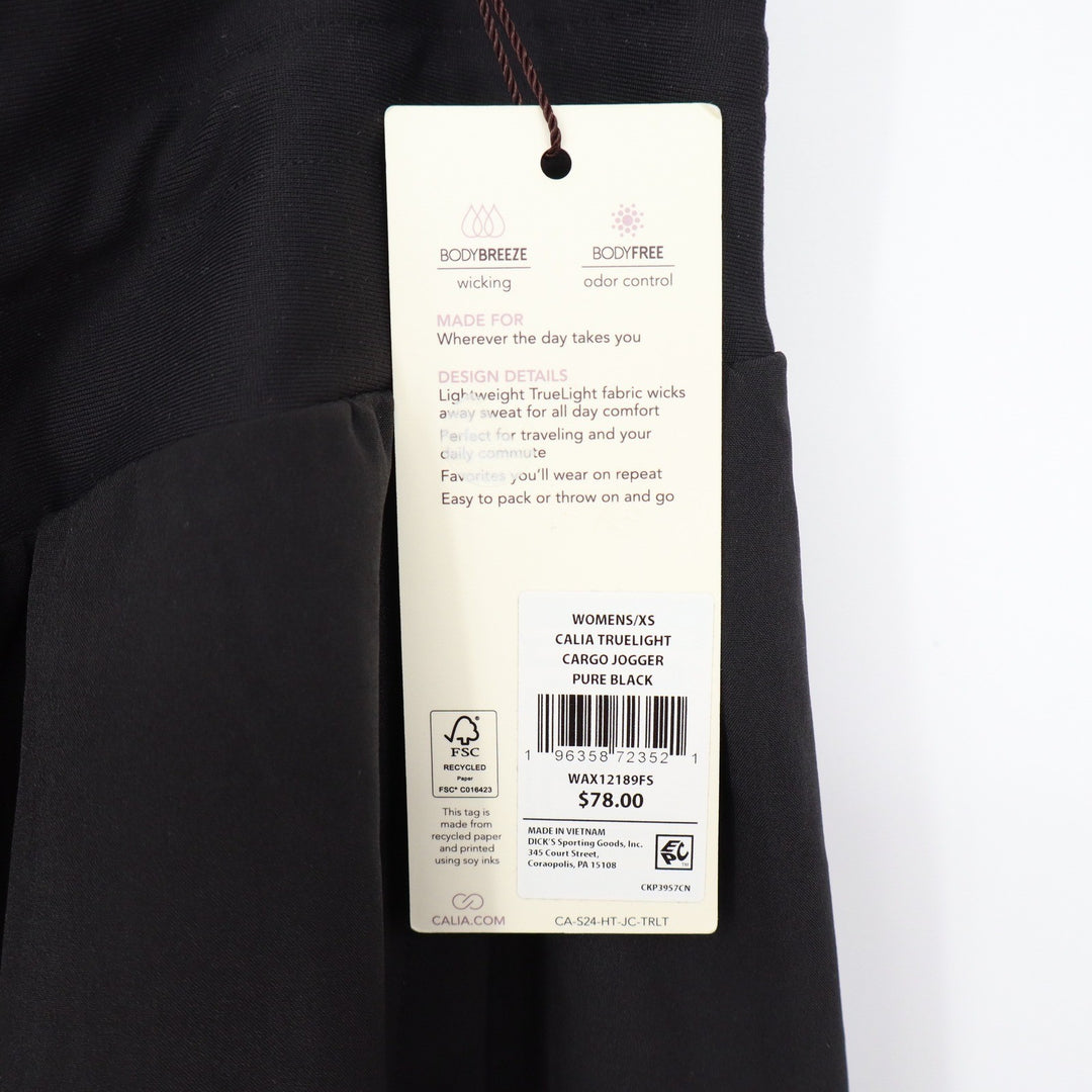CALIA TrueLight Cargo Jogger Pants Womens XS Pure Black New